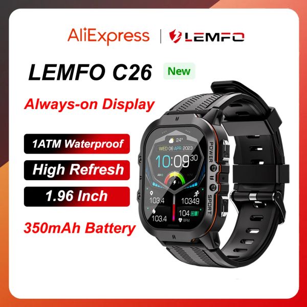 Montres toujours exposées Lemado C26 Smart Watch Men Amoled Screen High Rafash Taux 1Atm Imperping 1,96 pouces 410 * 502 Résolution BT5.2