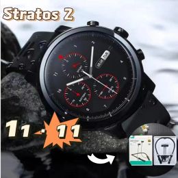 Montres Amazfit Stratos Smart Fitness Sport Regardez pour Android iPhone 5ATM Proof Bluetooth Music Construit In GPS 95New Earphone Set