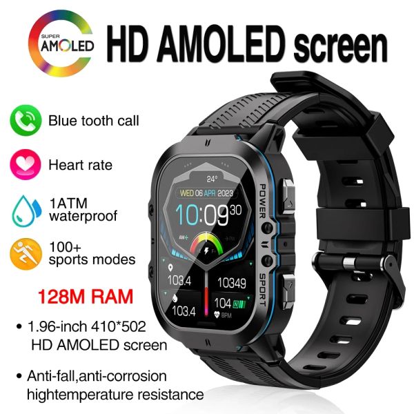 Relojes AMOLED Blue Tooth Call Smart Watch Watch Men impermeable 1.96 '410*502 HD Pantalla al aire libre 100+ Sports 200+ Watch Face Fitness