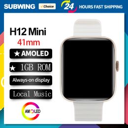 Bekijkt AMOLED H12 Mini Smart Watch 1GB ROM Men 41mm Local Music Recording Smartwatch OS10 Album Sync Women Qifit 2023