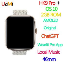 Relojes AMOLED HK9 Pro Plus 2GB Rom Música local Chatgpt Smart Watch 45 mm Wireless Carging Bluetooth llamado a los hombres NFC Women Smartwatch 2023