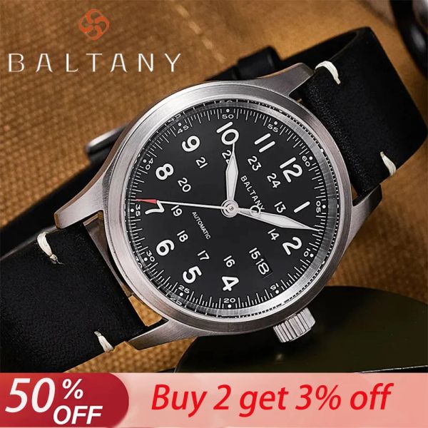 Regardez Baltany Vintage Men's Mechanical Homage Watches NH35 Automatic Sapphire Imperproof Calendar Military Field Watch Reloj Hombre