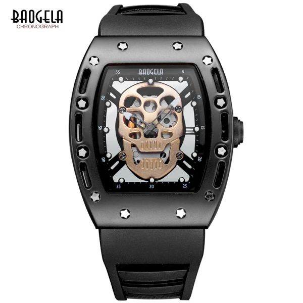 Relojes Baogela Fashion Mens Skelet Sklull Quartz Luminous Watches Style Militar