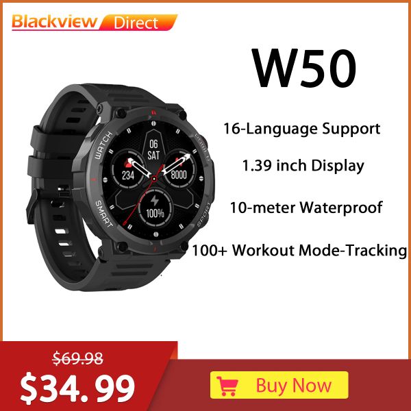 Montres Blackview W50 montre intelligente Bluetooth appelant IP86 étanche tactile Fitness Tracker montre intelligente suivi de remise en forme pour Android IOS