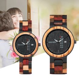 Mira la pareja de bobo bird mira colorido correa de madera reloj para la semana de mujeres, exhibición de la semana de la semana de madera para hombres, mujeres relajer Mujer