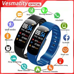 Montres C1 Plus Smart Watch Écran coloré montre la pression artérielle du tracker de remise en forme cardiaque moniteur de fréquence cardiaque pour Android iOS