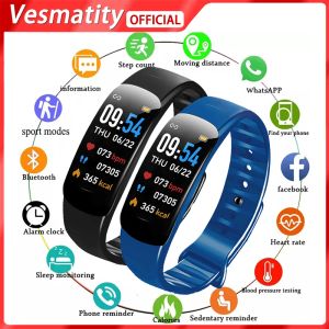 Relojes C1 Plus Smart Watch Pantalla colorida Muñeco de la muñeca Presión arterial El seguimiento del fitness Monitor de frecuencia cardíaca Smart Band para Android IOS