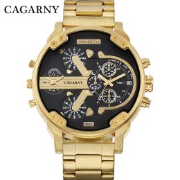 Montres Cagarny Dual Time Display Business Mens Men Brand Golden Steel Quartz Watch DZ Style Relogie Masculino Relojes Hombre