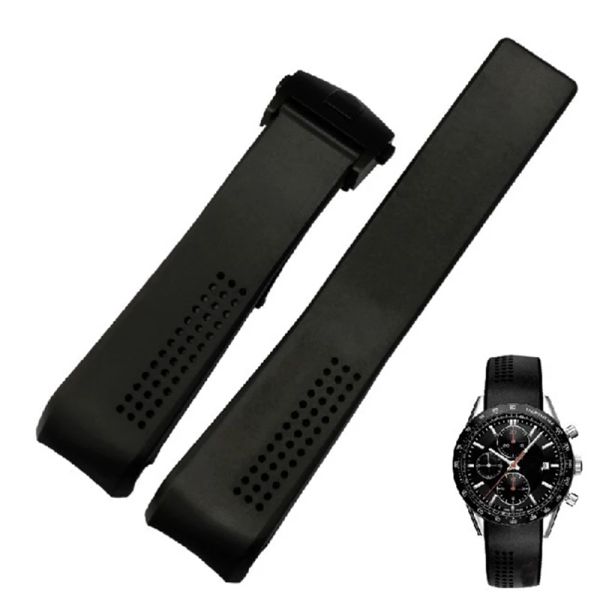 Montres Classic Rubber Watch Band pour une bande de bracelet à tag avec déploiement en acier inoxydable 20 mm 22 mm Bleu