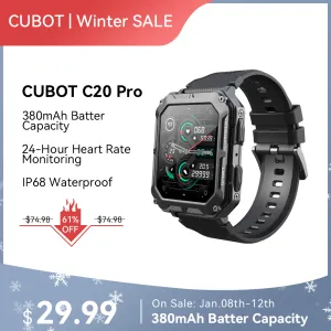 Watchs Cubot C20 Pro Smartwatch 1.83 pouces IP68 Waterproof Sport Watch For Men Heart Sated Fitness Tracker 24h Health Monitor Téléphone