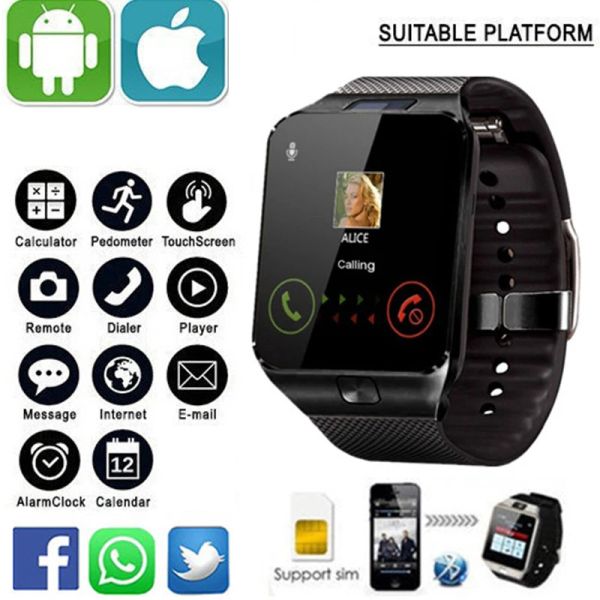 Montres DZ09 Smart Card Watchs Mouvement Step Metter Phone Smart Phone Watches 2 G SIM TF APACER IMPHERPORSE GESTES Le téléphone mobile GSM Large