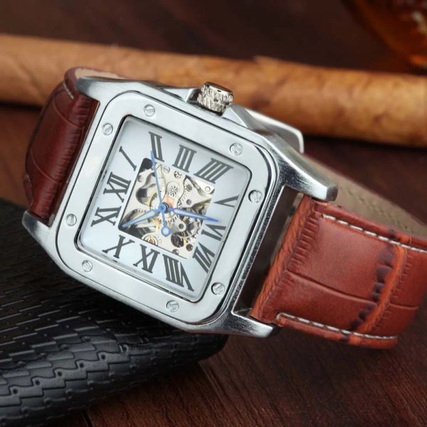 Montre des montres classiques Roma Watch Men Square Watches Automatiques de bracelet mécaniques Autochette Mode Squelette Relogie Masculino Goer