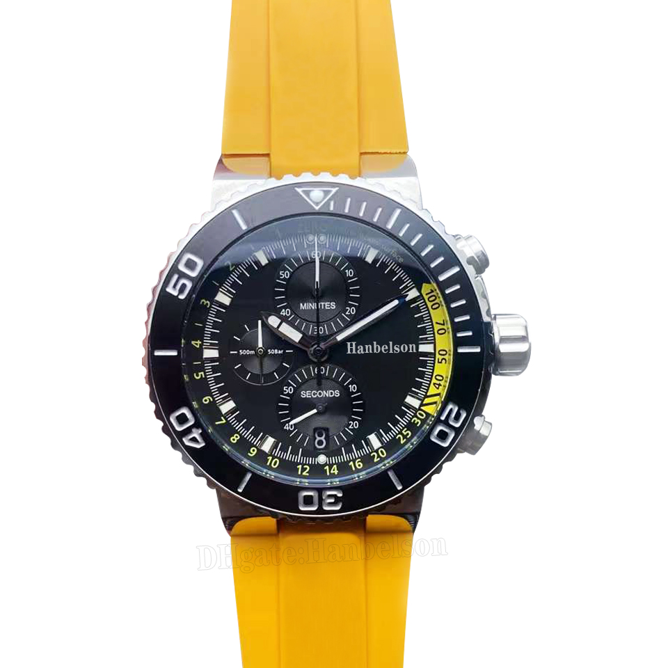 Relógios masculinos coleção Quartz VK67 Cronógrafo Amarelo Pulseira de Borracha Luminoso preto roda de data relógio de pulso 46MM