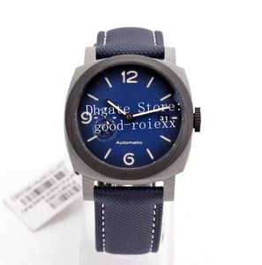 Horloges voor heren Zandrookblauwe wijzerplaat Heren Automatisch P.9001-uurwerk 1663 Koolstofvezel 300M VS Leer Pam VSF Saffier Datum 44 mm Sporthorloges