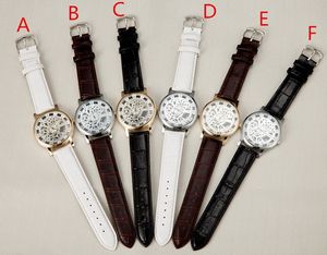 Relojes para hombres Reloj con esfera esquelética Reloj deportivo para hombres Vidrio mineral Movimiento mecánico Correa de cuero Moda informal Relojes de pulsera de oro rosa Vestimenta de negocios