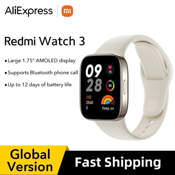Montres Global Version Redmi Watch 3 Smart Watch GPS 1,75 '' AMOLED ÉCRAN 60 Hz Oxygène Blood Heart Cate Monitor 5ATM SOS Bluetooth