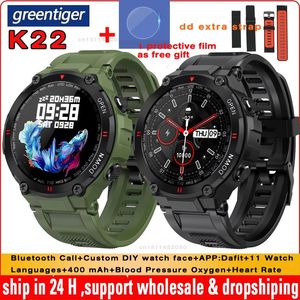 Horloges Greentiger K22 Smart Horloge Mannen Wijzerplaat Bluetooth Oproep Bloeddruk Zuurstof Wekker Waterdichte Sport Fitness Smartwatch PK W56