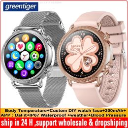 Relojes Greentiger New V25 Smart Watch Women IP67 impermeable a temperatura corporal Temperatura corporal Monitor de presión arterial Clima PK V23