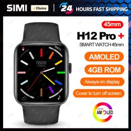 Montres H12 Pro Plus 45 mm AMOLED Smart Watch Men Men Women Compass NFC Smartwatch 4 Go Rom toujours exposée Sport Watch pour Android iOS 2023