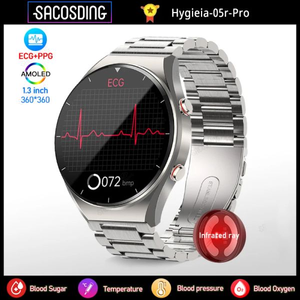 Relojes saludables azúcar de sangre inteligente relojes ecg+ppg temperatura corporal precisa monitor de frecuencia cardíaca Smartwatch HRV Presión arterial Reloj 2023