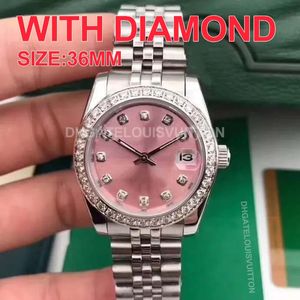 Horloges van hoogwaardige mode dames horloge mechanische automatische 36 mm diamant rand saffier roze dames horloges ontwerper ss stalen band polshorloges montre