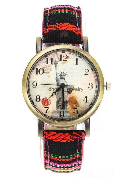 Relojes Estatuas de pulsera de alta calidad Estatua de Liberty Denim Fabric Band Multicolor Canvas Store Cantel