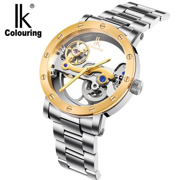 Montres Ik Coloring Montres Hommes 5atm Résistant À L'eau En Acier Inoxydable Automatique Mécanique Mâle Montre-Bracelet Pont Squelette Herren Uhr