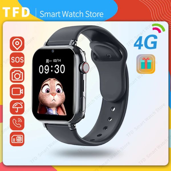 Regarde les enfants 4G Smart Watch SOS LBS Location Tracker Carte SIM APPEL VIDÉO WiFi Chat Camera Lampe de poche étanche Smartwatch pour les enfants