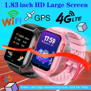 Bekijkt kinderen 4G Smart Watch -temperatuur SOS GPS Locatie Video Call WiFi Sim Card Kinderen 1.83 inch HD Smartwatch Camera Waterdicht Baby