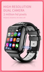 Montres Montre intelligente pour enfants 4G Carte SIM SOS Appel téléphonique Positionnement GPS 1080 mAh 8 Go ROM APP Store 2MP Double caméra étanche Cadeau pour enfants