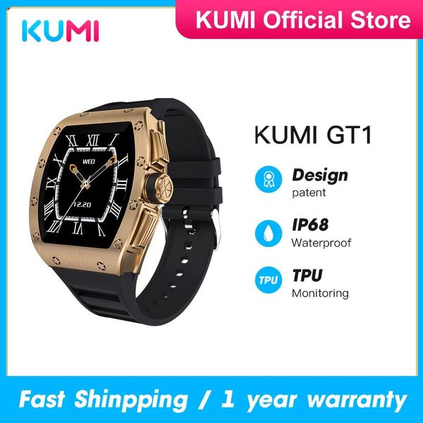 Часы KUMI GT1 Мужские Смарт-часы IP68 Водонепроницаемые Спортивные Смарт-часы для Фитнеса Калькулятор Часы с металлическим циферблатом Дизайн Мужские часы Фитнес-браслет