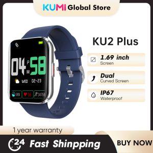 Montres Kumi Ku2 Plus Smart Watch 1.69inch 2.5D Smartwatch Fitness Heart Care Monitor Watch for Men Woman Blood Oxygène IP67 pour Android