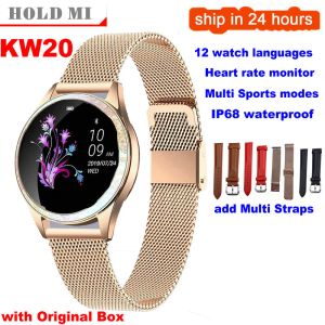 Regardez KW20 Smart Watch Femmes Full Screen Diamond Alloy Smartwatch Heart Cate Monitor Sport Lady Femal Watch pour iOS Andriod Phone