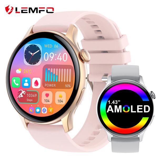 Montres Lemfo Amoled Smart Watches For Men Women Women Ip68 Imperproof 7day Battery Life HK85 Smartwatch Bluetooth Call 1,43 pouces 466 * 466 HD