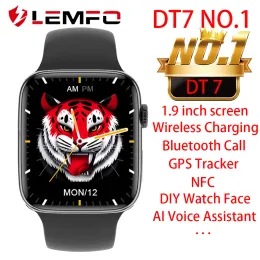 Montres lemfo dt7 max smart watch mascules femmes bluetooth appelez 1,9 pouce écran charge sans fil nfc 380mah pk iwo 14 pro max serie 7 w27 pro