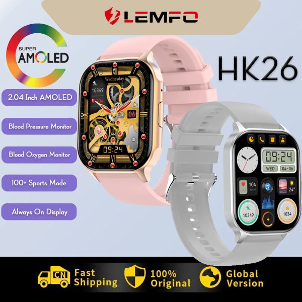 Montres Lemfo HK26 Smart Watch 2,04 pouces Amoled Men Women Bluetooth Call Sport Smartwatch 2023 Moniteur de santé IP67 imperméable PK Ultra 8