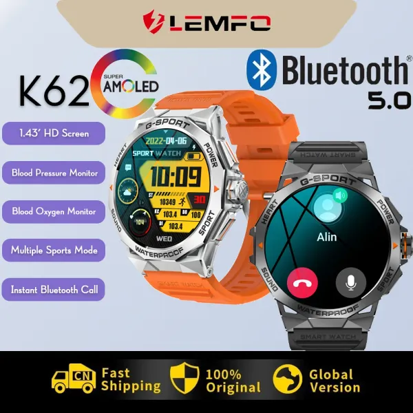 Relojes Lemfo K62 Smart Watch 1.43 pulgadas AMOLED MUJERES Bluetooth Call Sport Smartwatch 2023 Health Military IP67 impermeable PK Ultra 8