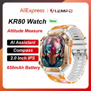 Montres Lemfo KR80 Men Smart Watch Mestitude Mesure Mesure de pression d'air Compass AI Vocation Assistant Compass 650mAh Batterie BT5.1 2023