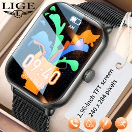 Bekijkt Lige 1,96 inch Smart Watch Men Bluetooth Call Custom Watch Face Dames Watches Sports Fitness Health Monitor Smartwatch voor mannen