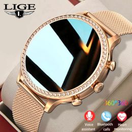 Horloges Lige 2023 Smart Watch Women Bracelet Voice Assistant Custom Dials Blutooth Calls Watches Blood Pressure Dames Watch Smartwatch