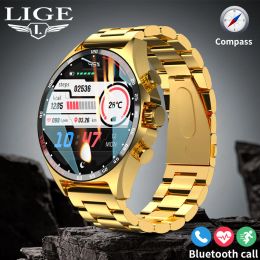 Bekijkt Lige 2023 smartwatch voor Porsche Smart Watch Men Digital Watches Outdoor Sports Compass en NFC Bluetooth Call Polshorge Golden