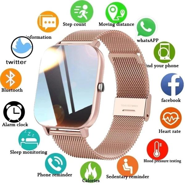 Relojes LIGE Reloj Inteligente de Moda para Mujer Deportes Fitness Monitor de presión Arterial Ritmo cardíaco Reloj Multifuncional para Mujer Reloj Inteligente Resistente al Agua