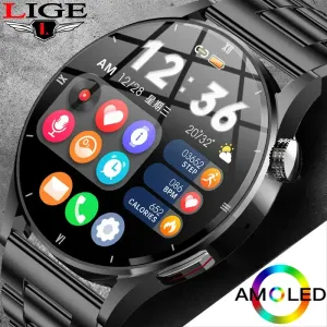 Bekijkt Lige grote capaciteit batterijtemperatuur detectie horloge voor mannen smart horloge amoled smartwatch hd screen bluetooth call clock nieuw