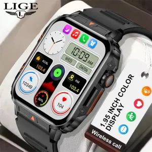 Kijkt Lige Men Smart Watch Military Healthy Monitor AI Voice Bluetooth Call Fitness Waterproof Sports Smartwatch voor iOS Android -telefoon