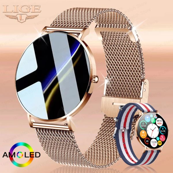 Relojes Lige Ultra Fin Smart Watch Women AMOLED HD Screen 360*360 Pixel Display Siempre Mostrar tiempo Llamada de llamada Fashion Smartwatch Lady