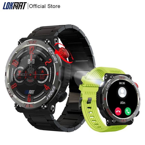 Relojes LOKMAT ZEUS 5 PRO Linterna Reloj inteligente Bluetooth Llamadas Reloj Impermeable Fitness Tracker Mensaje Push Smartwatches para teléfono