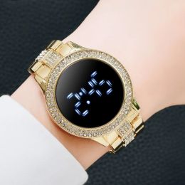 Montres Luxury LED FEMMES Watchs Diamond Bracelet Chain de chaîne en acier inoxydable pour les femmes Robe Rose Robe Casual Quartz Watch Reloj Mujer