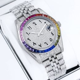 Montres, montres masculines de luxe, montres maîtres, étui en diamant, lunette arc-en-ciel, acier inoxydable, automatique