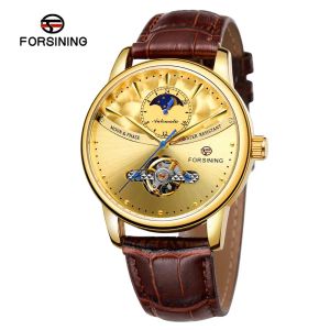 Montres Luxury Moon Phase Automatic Watch Royal Men Golden étanche mécanique Mécanique montre-bracelet Casual Genuine Leather Tourbillon Clock