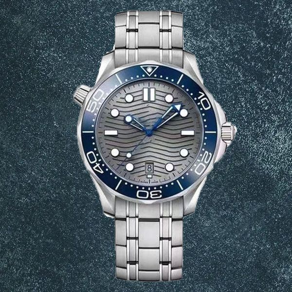 Relojes Reloj de lujo Mecánico Hombres Automático mm Movimiento Vidrio Trasero Zafiro Caballito de mar Plata Gris Azul es